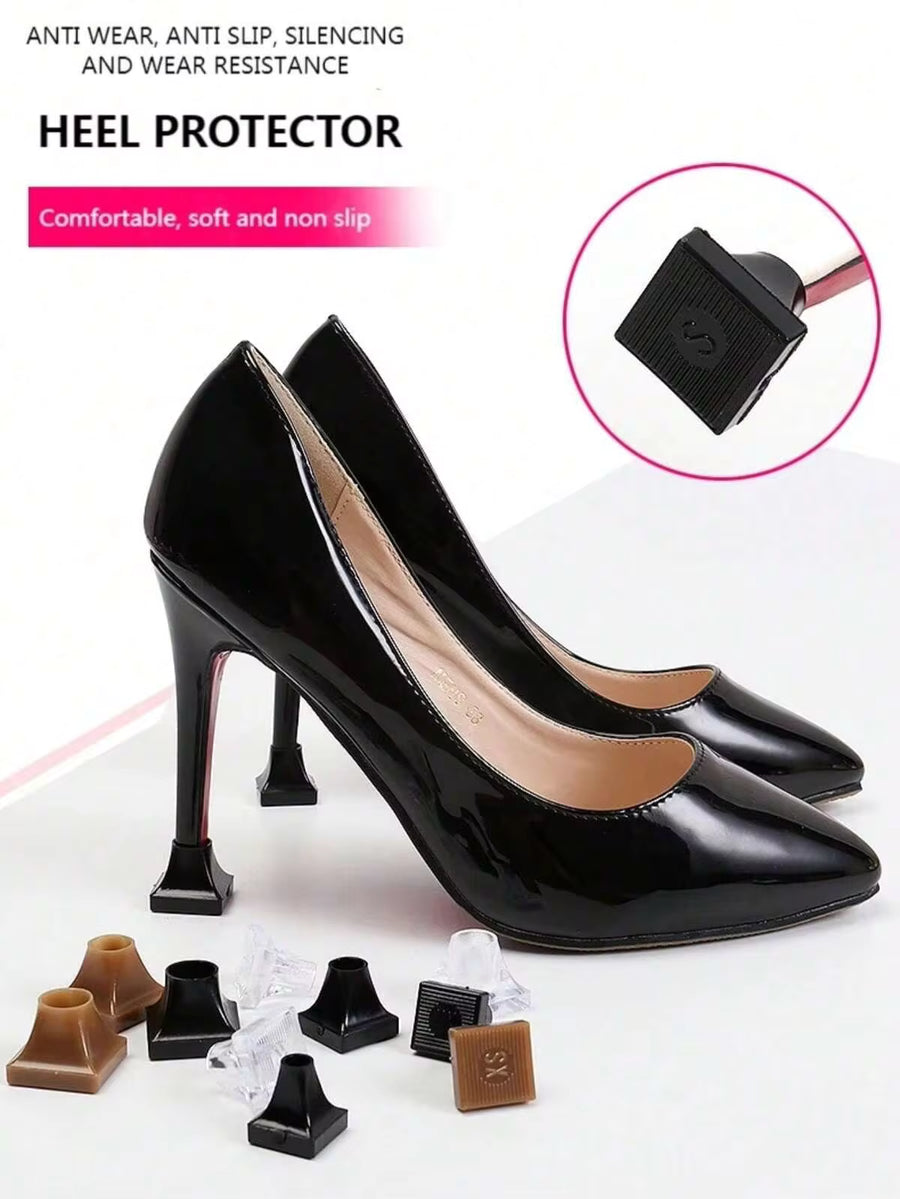 1 Pair High Heel Protectors Heel Repair Caps Covers Heel Cover Non-Slip Square TPU/PVC Silencer Material Soft Damping Woman,Quiet Anti-Noise Strips, Wear-Resistant Heel Repair Pad, Sole Protector
