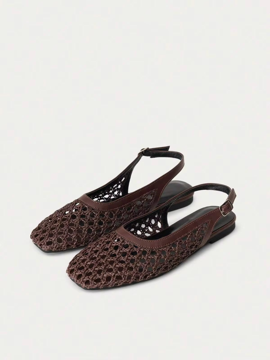 Nöista Brown Woven Cross-Strap Sandals, Delicate Mesh Tops, Breathable And Comfortable, Retro Style For Spring Outings And Summer Banquet Occasions