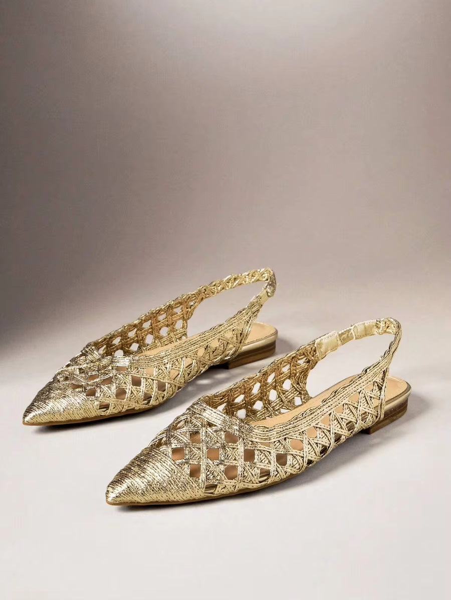 SHUZIA Women's Elegant Woven PU Sling-Back Ballet Flats