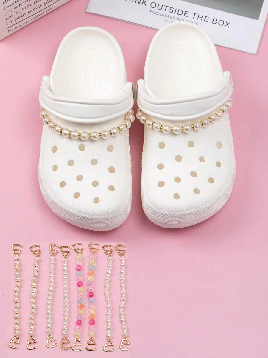 2pcs Detachable Pearl & Rhinestone Chain Shoe Decoration, DIY Shoe Accessories For Hollow Shoes